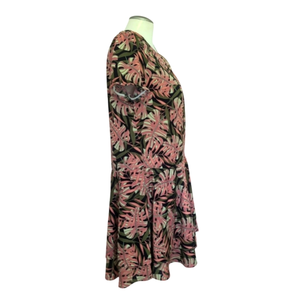 Lavon Drop Waist Y2K Pink & Black Floral Tiered Dress Size Large